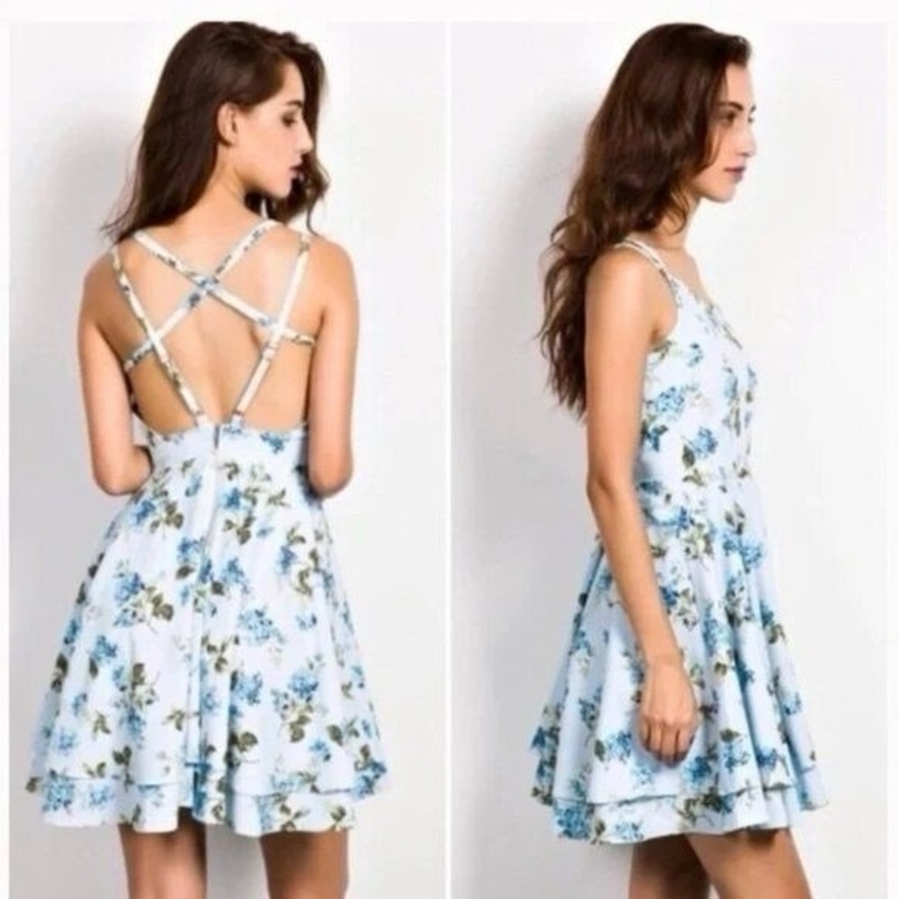 Kimchi Blue Urban Outfitter Cottagecore Strappy Baby Blue Floral Dress Women S 4